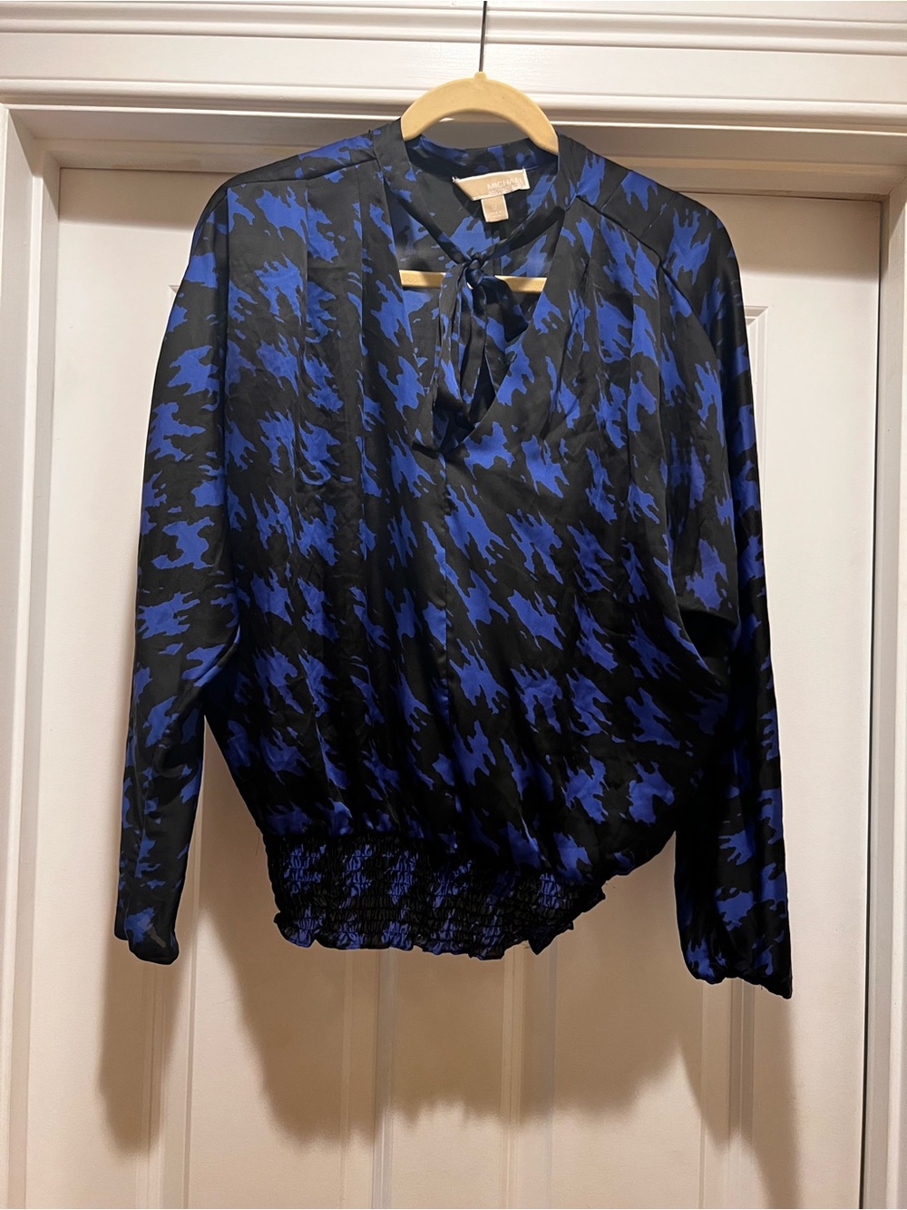 Michael Kors Black & Cobalt Tie-Neck Blouse